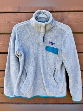 Patagonia Re-Tool Snap-T Polartec Fleece Pullover Jacket Sz M Gray Teal
